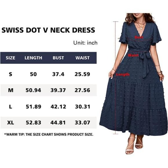 Women Boho Swiss Dot Maxi Dresses V Neck Flutter Short Sleeve Flowy Long Dresses - Picture 5 of 6